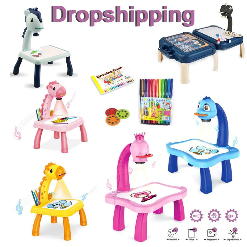 Kids Painting Board Toys Children LED Projector Art Painting Table Desk Arts Toy  Educational Learning Paint Tool Toy For Girl i-Bugiganga