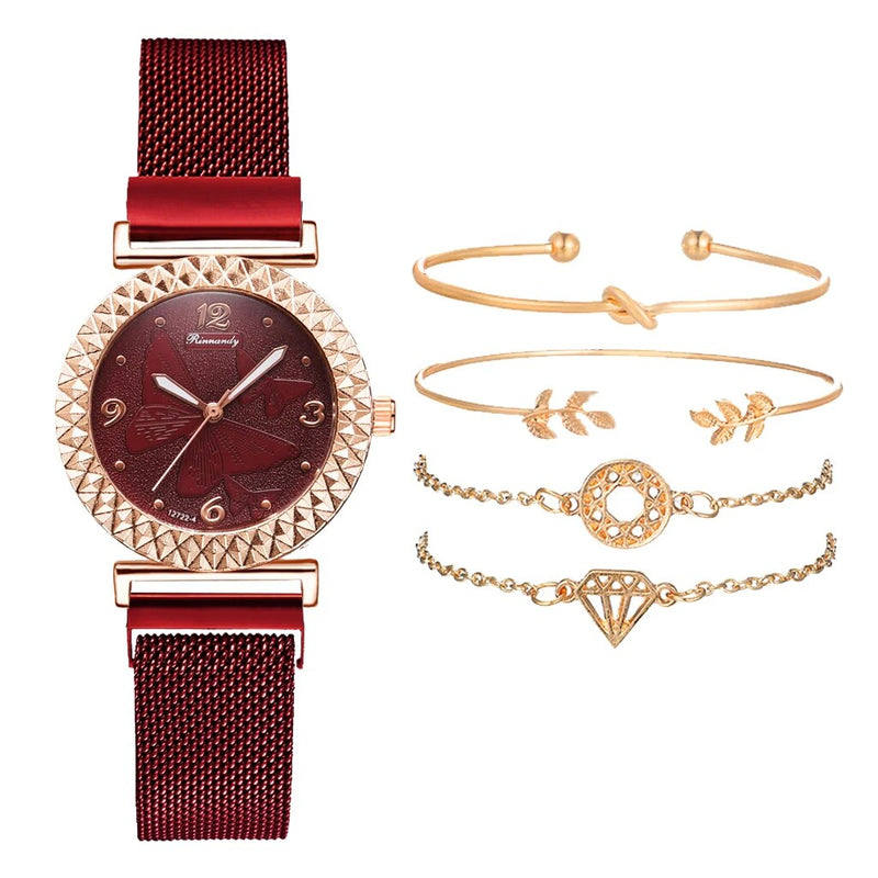 5PCS Women Watch Set Luxury Brand Rose Gold Dress Quartz Watch Bracelet Ladies Sports Wrist Watch Clock Gift Relogio Feminino i-Bugiganga