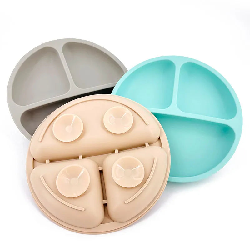 Baby Safe Sucker Silicone Dining Plate Solid Cute Cartoon Children Dishes Suction Toddle Training Tableware Kids Feeding Bowls i-Bugiganga