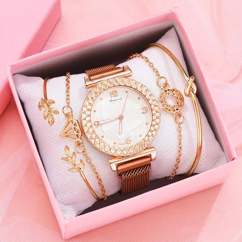 5PCS Women Watch Set Luxury Brand Rose Gold Dress Quartz Watch Bracelet Ladies Sports Wrist Watch Clock Gift Relogio Feminino i-Bugiganga